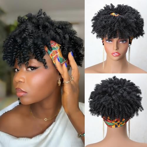 Sangtok Afro Kinky Headband Wig with Bangs, Short Synthetic...