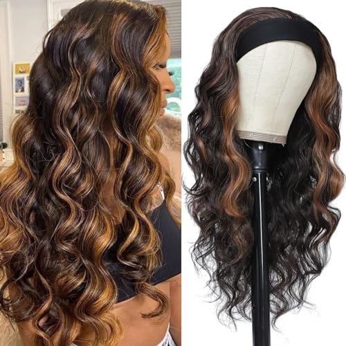 xccoco Long Wavy Headband Wig for Women with Highlights