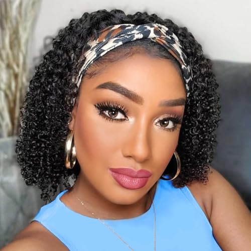 AISI QUEENS Human Hair Headband Wigs for Curly Black Women