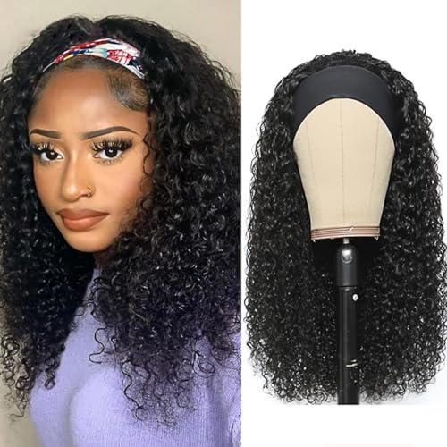 XSY Headband Wig Human Hair 16 Inch Deep Wave Glueless