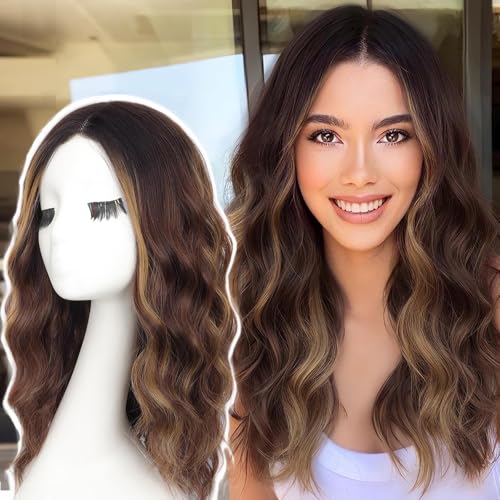 AISI HAIR 18 inch Highlights Brown Wig for Women Curly