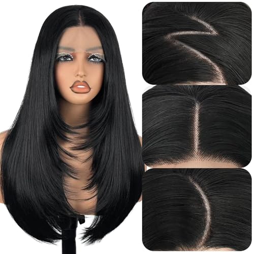 Su Mei.s 13X4 Black Synthetic Lace Front Long Straight Wig