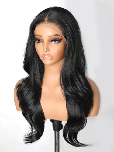 cuiud Black Synthetic Lace Front Wig 13×4 HD Long Wavy