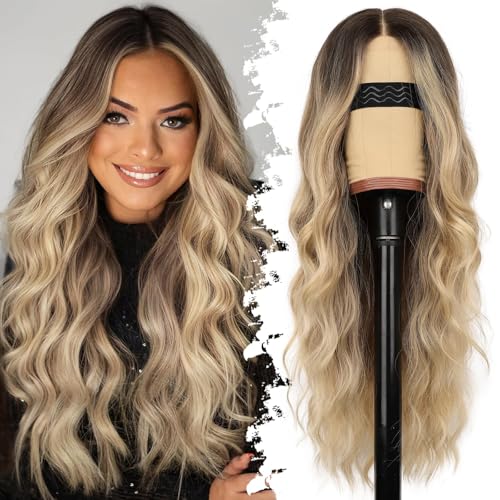 Eawwii Ombre Blonde Wig for Women Long Wavy Synthetic Lace