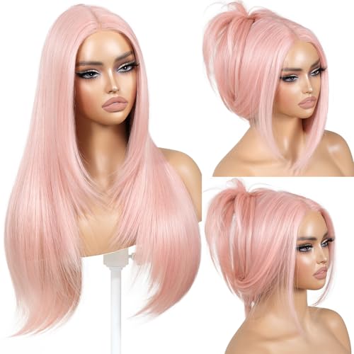 ENCOUNTERU Light Pink Wear and Go Glueless Wig with Bangs