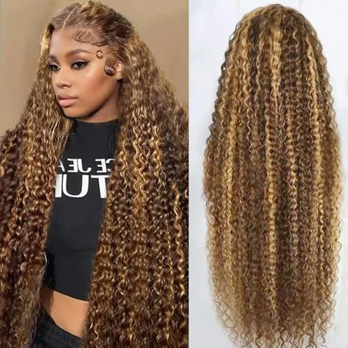 Tylokra 30inch Highlight Ombre Lace Front Wig Deep Wave Hair