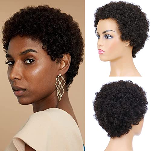 Afro Kinky Curly Human Hair Short Wigs Glueless Pixie Cut