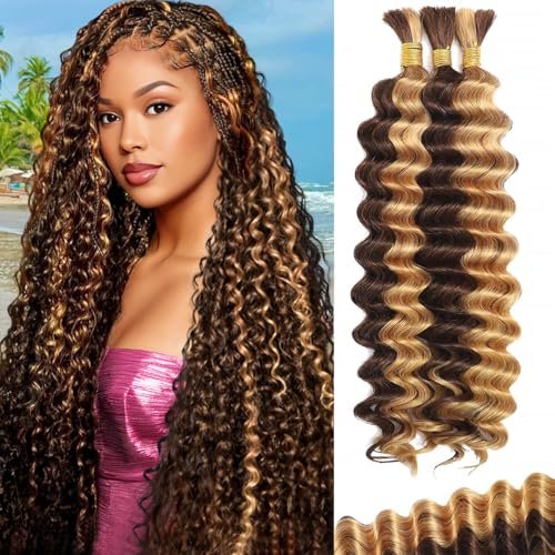 FONFUNY Human Braiding Hair for Boho Braids Deep Wave Bulk