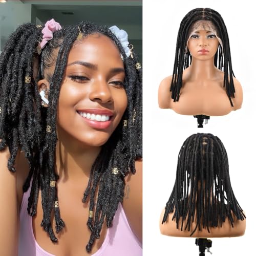 DAIXI Full Lace Human Hair Dreadlock Wigs with Handmade...