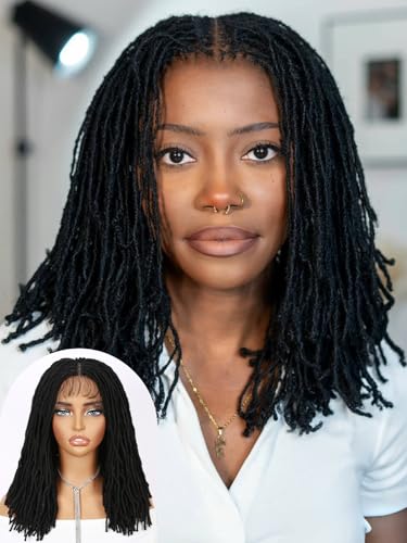 FANCEE Full Lace Short Faux Locs Wig with Baby Hair