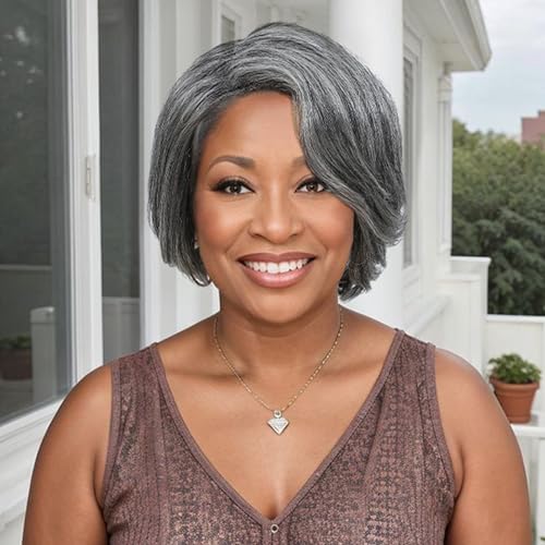 HUA Grey Human Hair Pixie Cut Wigs for Black Women