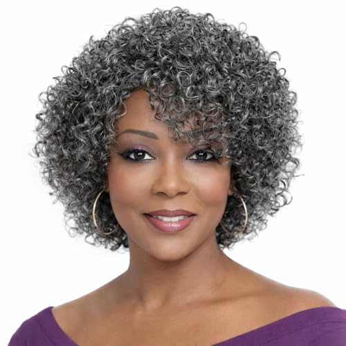 Velicoo Grey Short Curly Wig Human Hair for Black Women