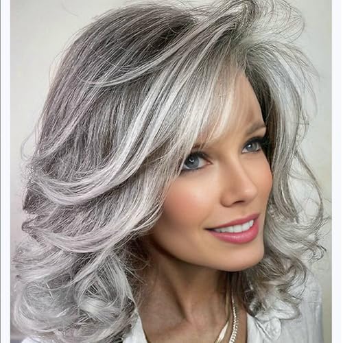 XIUFAXIRUSI XIUFAXIRUSI Medium Grey Wavy Bob Wigs for Women