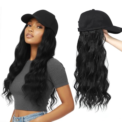 Yunkang Baseball Cap Wig 20in Long Natural Wave Hair...