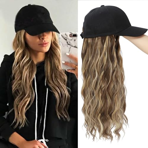 Yunkang Baseball Cap Wig Long Natural Wavy Hair Extensions