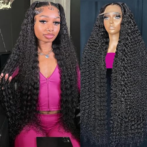 KVFCT 30 Inch Deep Wave Lace Front Human Hair Wig