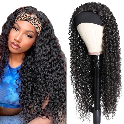 NICMISS Headband Wig Human Hair Deep Wave Glueless 16 Inch