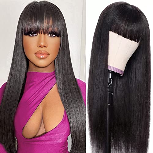 Lativ Straight Wigs with Bangs Human Hair for Black Women