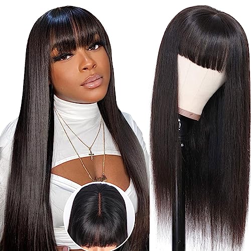 Ruiyu Straight Human Hair Wigs with Bangs 180% Density...