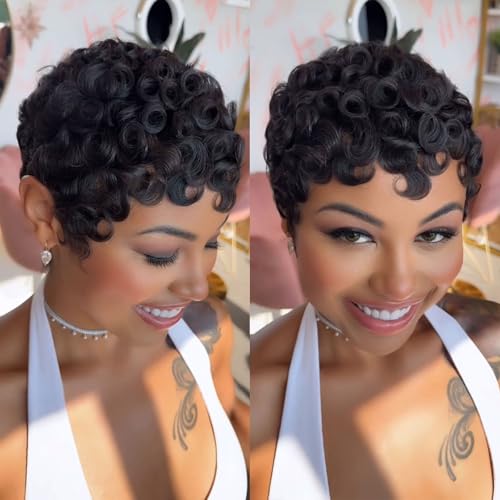 VRZ Short Pixie Cut Wig Human Hair Glueless for Women