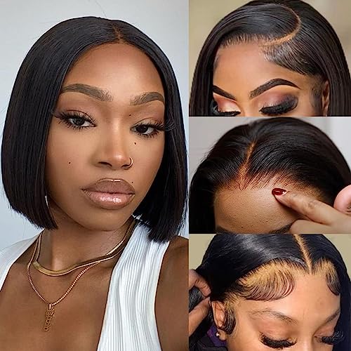 Short Bob Wig Human Hair 13x4 HD Transparent Lace Frontal