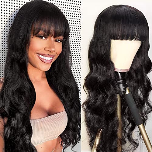 Lativ Body Wave Wigs with Bangs Human Hair Brazilian...