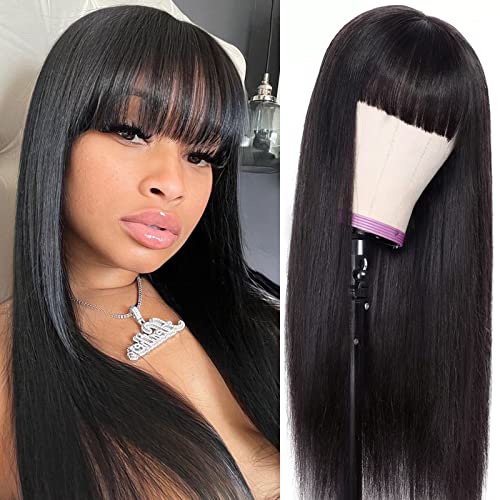 Lativ Human Hair Wigs with Bangs Straight for Black Women