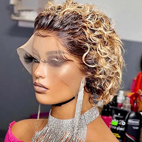 INSTASTYLE Ombre Blonde Pixie Cut Lace Front Human Hair Wig