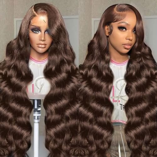 SFTNMEH 30 Inch Chocolae Brown Lace Front Body Wave Wig