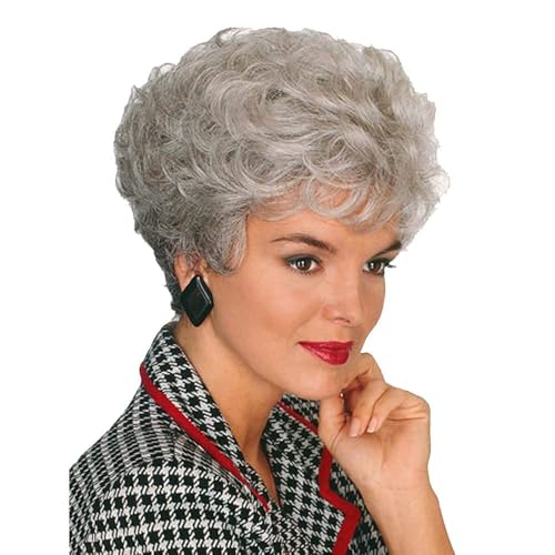 GNIMEGIL Short Gray Wig For Seniors Women Silver Curly Hair
