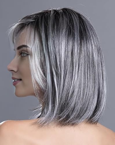 RENERSHOW Ombre Grey Short Bob Natural Straight Hair Wig