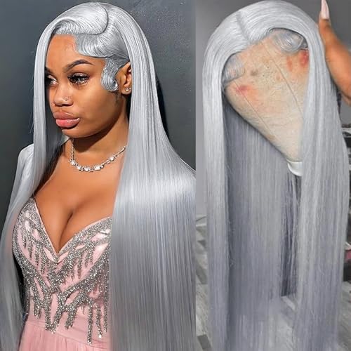FJsuprise 30 Inch Grey Lace Front Wigs Straight Human Hair