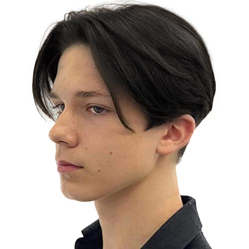 Kaneles Mens Short Black Straight Wigs Natural Middle Part...