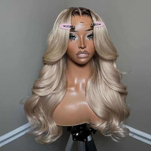 CIYOO 200% Density Milk Tea Ombre Ash Blonde Lace Wig