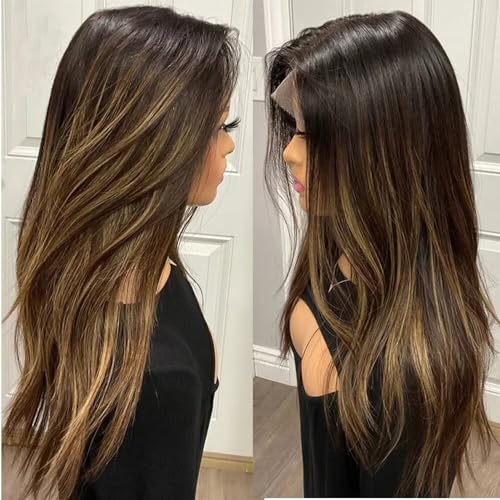 Ombre Caramel Brown Highlights Sliky Straight 13x4 Human...