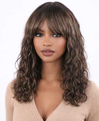 ManeMajesty 16 Inch Body Wave Wig with Bangs and Highlights