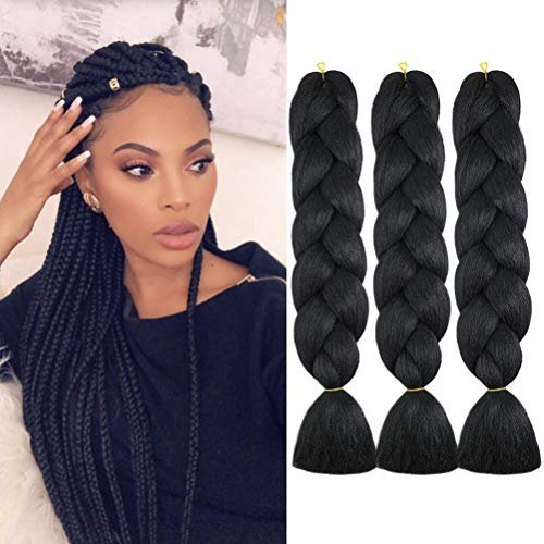 Black Jumbo Braiding Hair Extensions 24 Inch Synthetic 3...