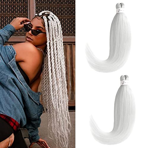 Leeven White Braiding Hair Pre Stretched 2 Packs 26 Inch