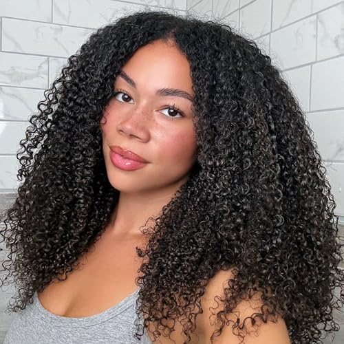Rsshnlo Kinky Curly Half Wig Human Hair 18 Inch Glueless