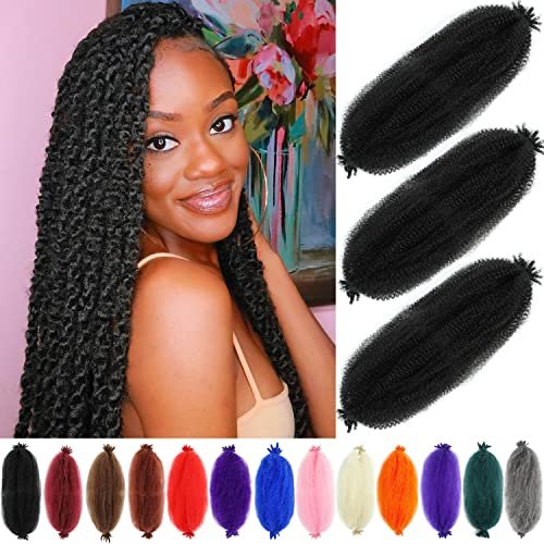 Afro Twist Hair 24 Inch 3 Packs, Pre Fluffed 1B#