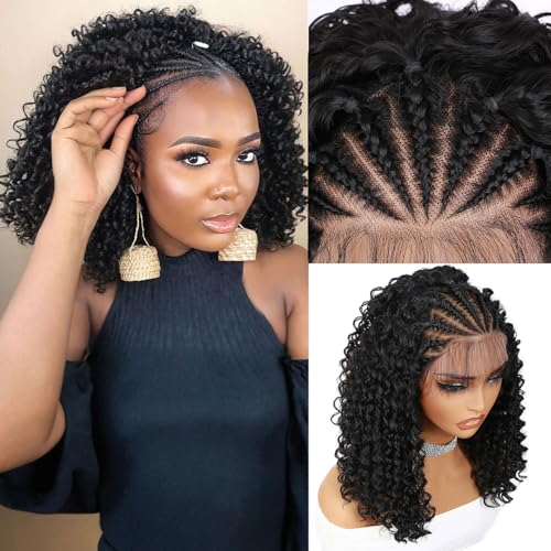 Fancy Hair Cornrow with Curly Hair Wig HD Lace Front