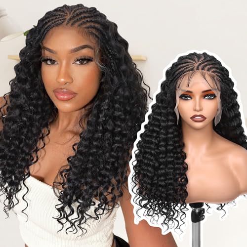 FAVE 13×6 HD Lace Front Braided Wigs with Curly Hair