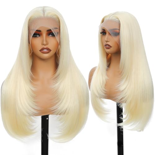 Blonde 13x4 Synthetic Lace Front Wig Layered Straight 26...
