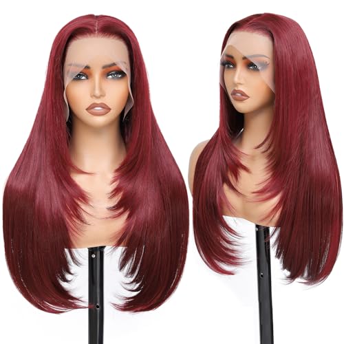 Burgundy 99j Synthetic Lace Front Wig 13x4 Straight 26 Inch