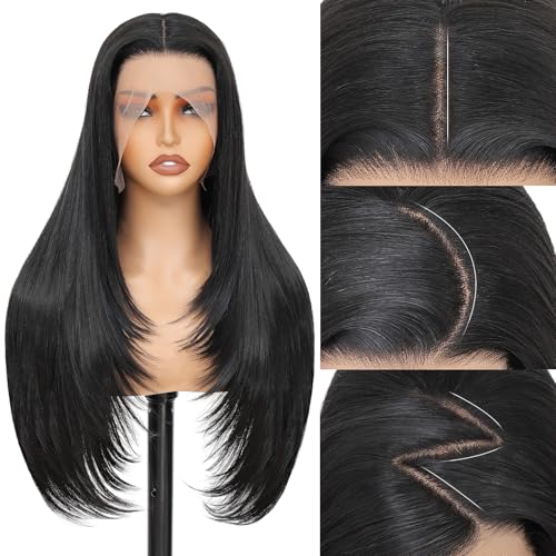 Synthetic Lace Front Wig 13x4 HD Lace Long Straight Black
