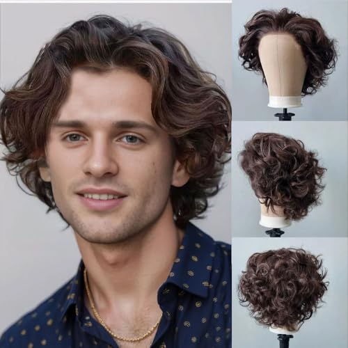 Hesperis Men's Wigs Brazilian Remy Wavy Brown Full Lace...
