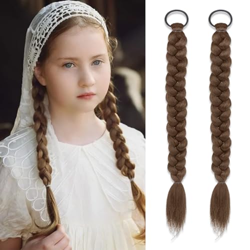 2 Pcs Braided Ponytail Extensions with Hair Ties Light Brown