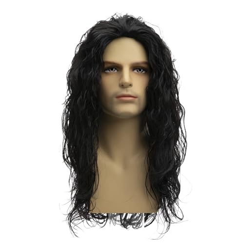 Baruisi Long Curly Wavy Black Wigs for Men Cosplay