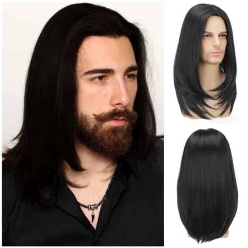 Daiaces Long Black Wig for Mens Straight Hair
