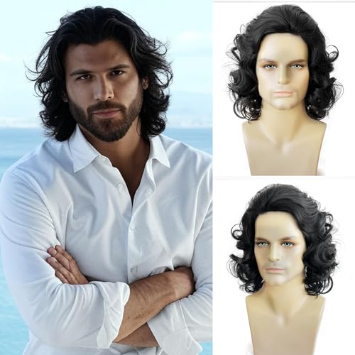 Long Hair Wig for Men Men's Black Wavy Rocker Wig